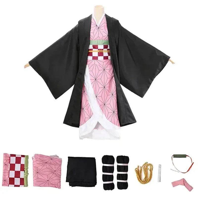 Anime character Kamado Nezuko Cosplay costume, Japanese anime adult and children's carnival party wigs, Halloween costumes