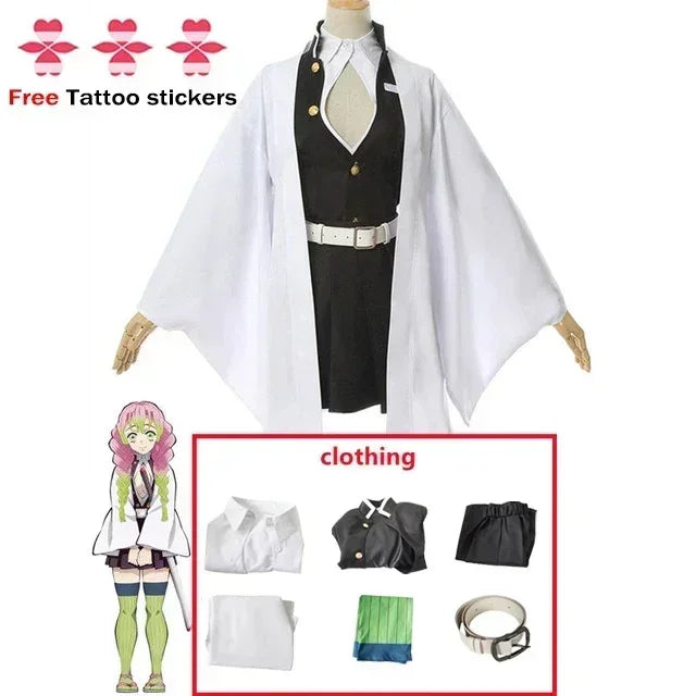 Anime Kanroji Mitsuri Cosplay Costume Kimono Haori Dress Wig Clothes Halloween Costume for Adult Children