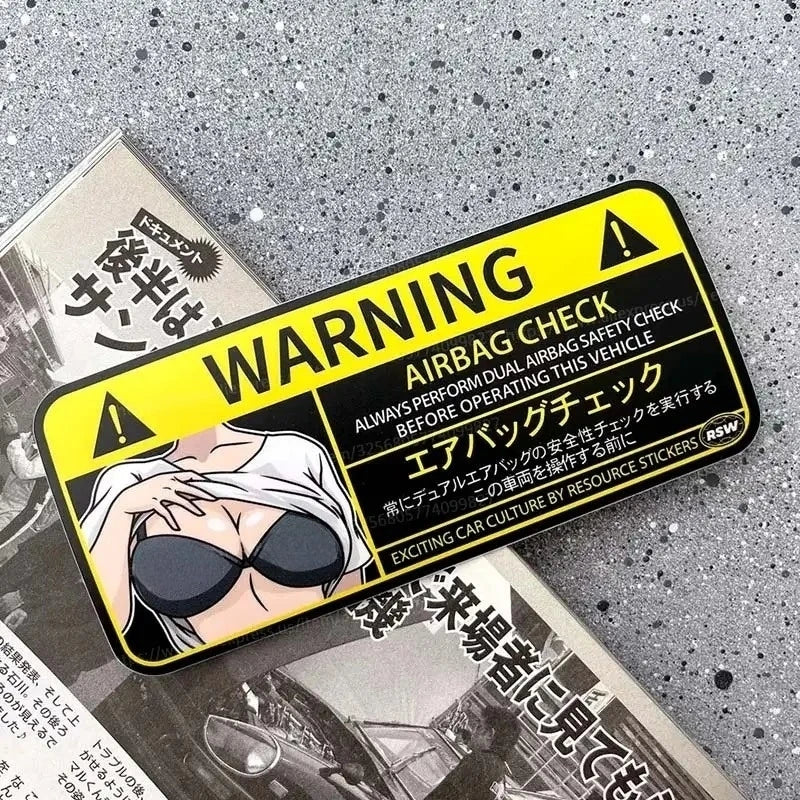Mini Cooper Airbag Check Decal, Anime Cartoon Waterproof Vinyl Warning Sticker Auto Interior Decor Accessories