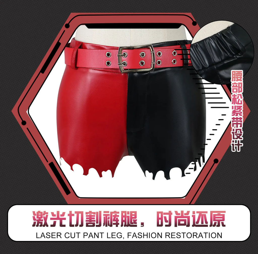 Suicide Anime Quinn Cosplay Costume Wig Faux Leather Jacket With Hats Shorts Bra Choker Gloves Belt Daily Wear Halloween