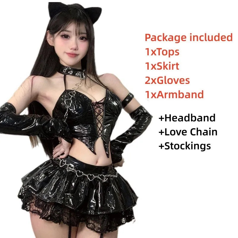 Anime Devil's City Queen Misa Unifrom Costume Cyber Punk PU Leather Outfits Costumes Women Sexy Halloween Cosplay