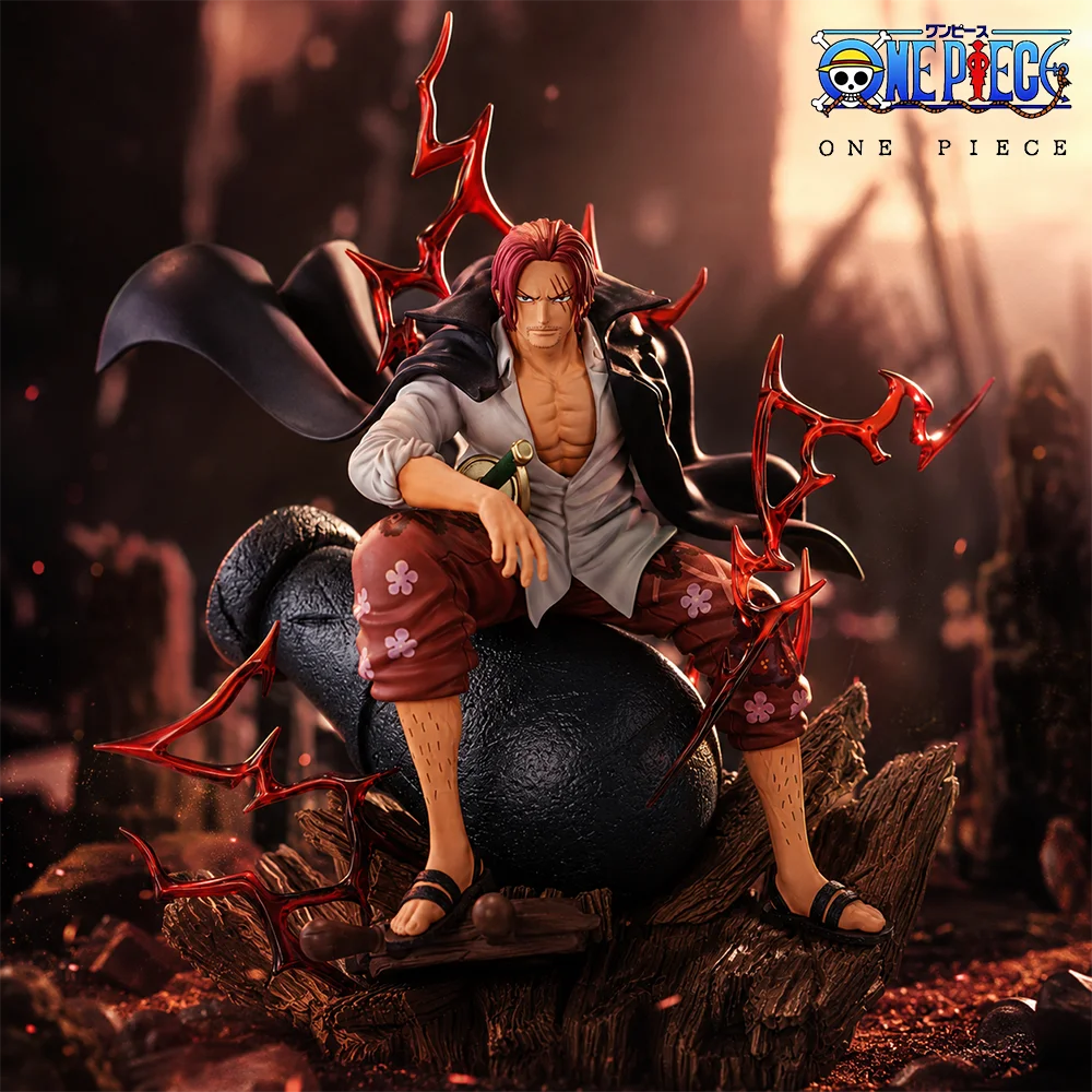 1pc 24cm/9.45in Official One Piece Red Hair Shanks Figure Anime PVC Statue Desktop Car Ornament Collectible Display Model Gift