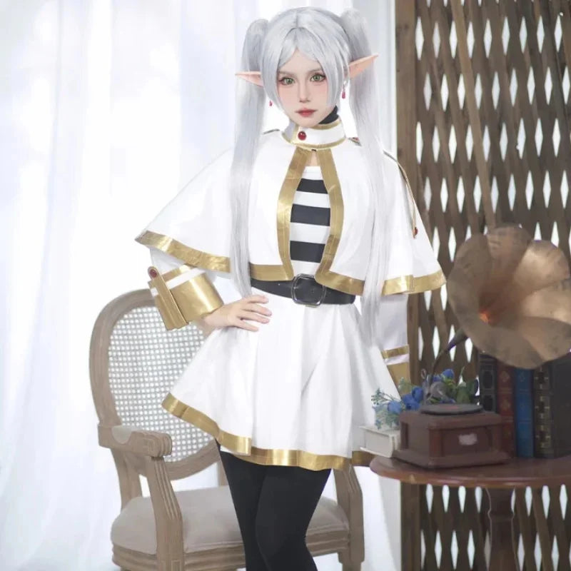 Sousou No Frieren Cosplay Costume Wig Shoes Anime Figures Magician Dress Elf Ear Halloween Party Charistmas for Women