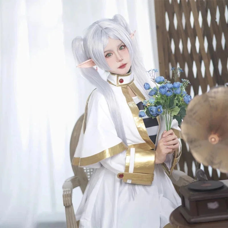 Sousou No Frieren Cosplay Costume Wig Shoes Anime Figures Magician Dress Elf Ear Halloween Party Charistmas for Women