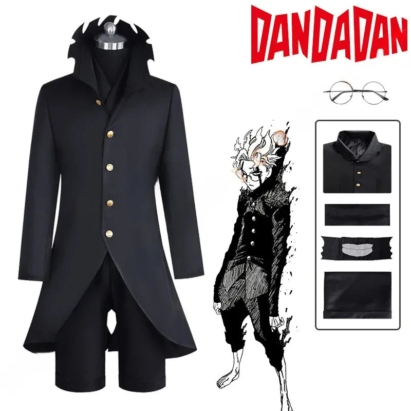 Ken Takakura Okarun Cosplay Costume Anime Dandadan Okarun Granny's Powers Black Uniform Face Cover Glasses for Women Men