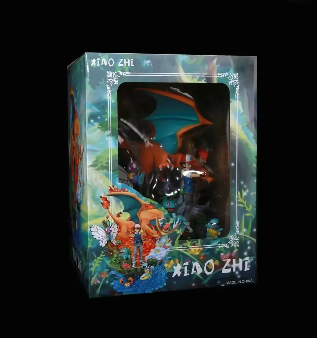 PokéMon Ash Ketchum Family Light Up Gk Anime Figure Charizard Squirtle Bulbasaur Collectible Model For Adult Collectors