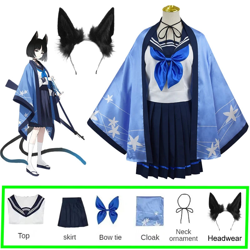 Game Blue Archive Cosplay Tongsheng Kikyou Costume Sailor Cape Cartoon Anime Dress Ear Headwear Wig JK Uniform Top Skirts Kimono