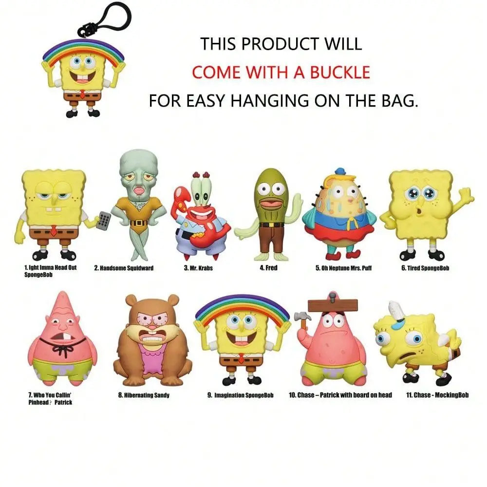 Random 1PC SpongeBob Officially Licensed PVC Blind Bag 3D Figure Bag Clip Keychain SpongeBob Patrick Squidward Collectible Toys