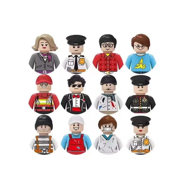 Kids 3D Family Figures Set Building Blocks City Worker Fireman Doctor Dolls Bricks Educational Toys For Children Birthday Gift