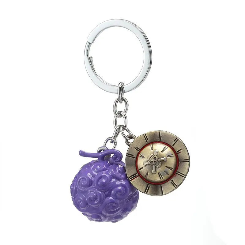 One Piece cartoon anime Devil Fruit keychain, Ace's Flame-Flame Fruit and Luffy's Gum-Gum Fruit two-piece pendant accessories