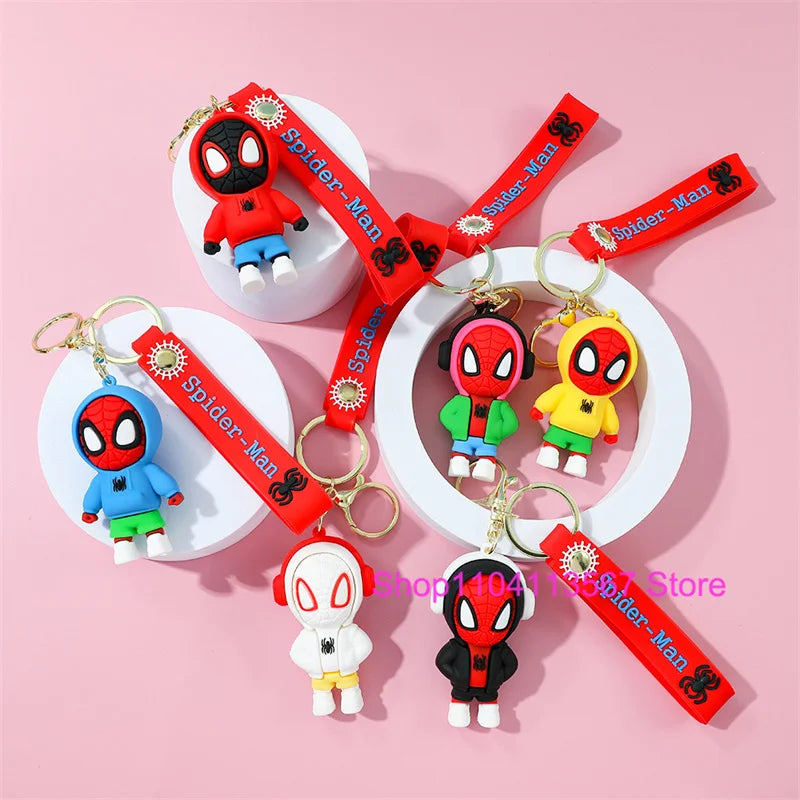 New Q Style Spider Hero Keychain Cartoon Super Heroes Deadpool Cute Doll Keyring Ornament Key Chain Pendant Kids Toys Gifts