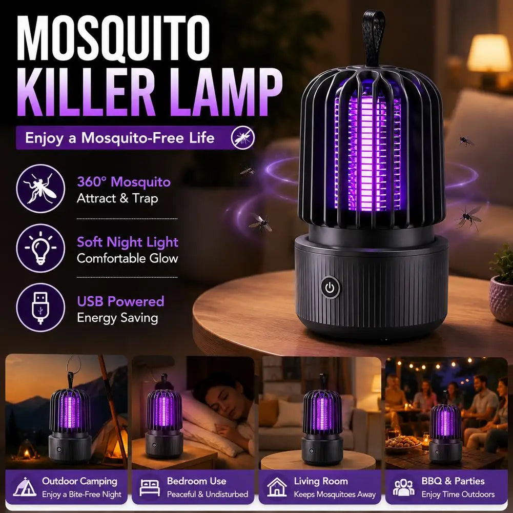 Electric Mosquito Killer Lamp Portable UV Light Bug Zapper USB Insect Fly Trap Quiet For Home Bedroom Outdoor Camping