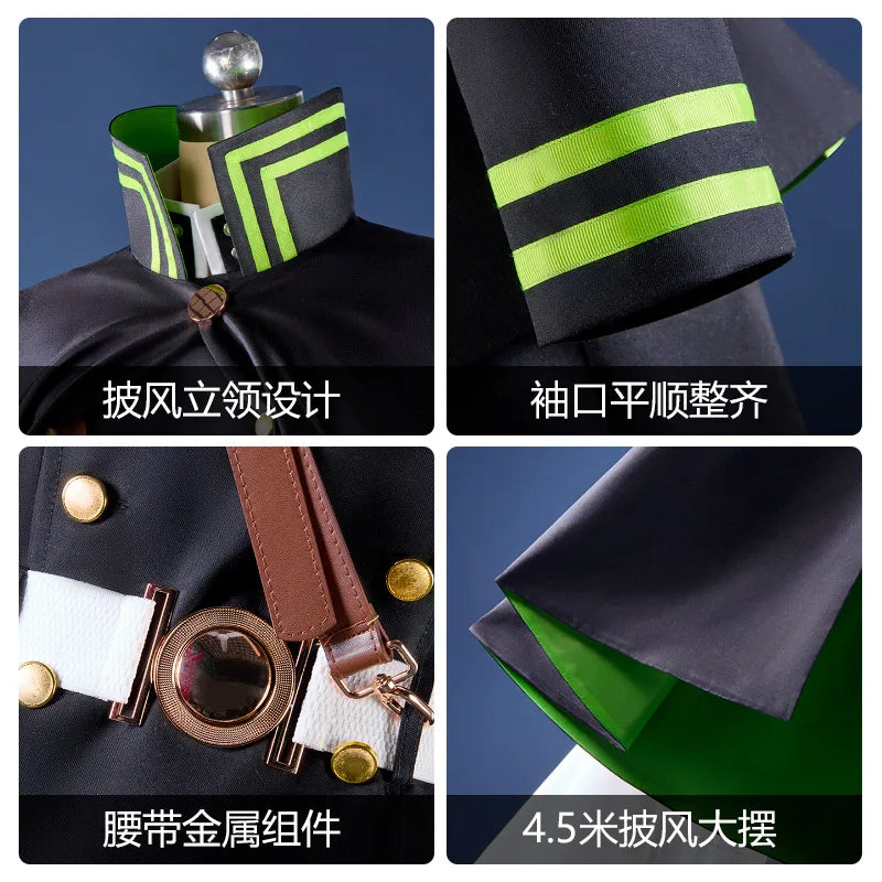 Seraph of the End Cosplay Costume - Yuichiro & Mika Hyakuya Anime Uniform with Super Long Cape, Halloween Carnival Roleplay Outf