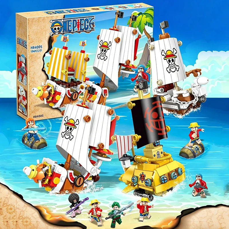 One Piece Thousand Sunny Going Merry Micro Bricks 4in1 Building Blocks Model Toys Ornament Pirate Ship Figures Kits Gifts