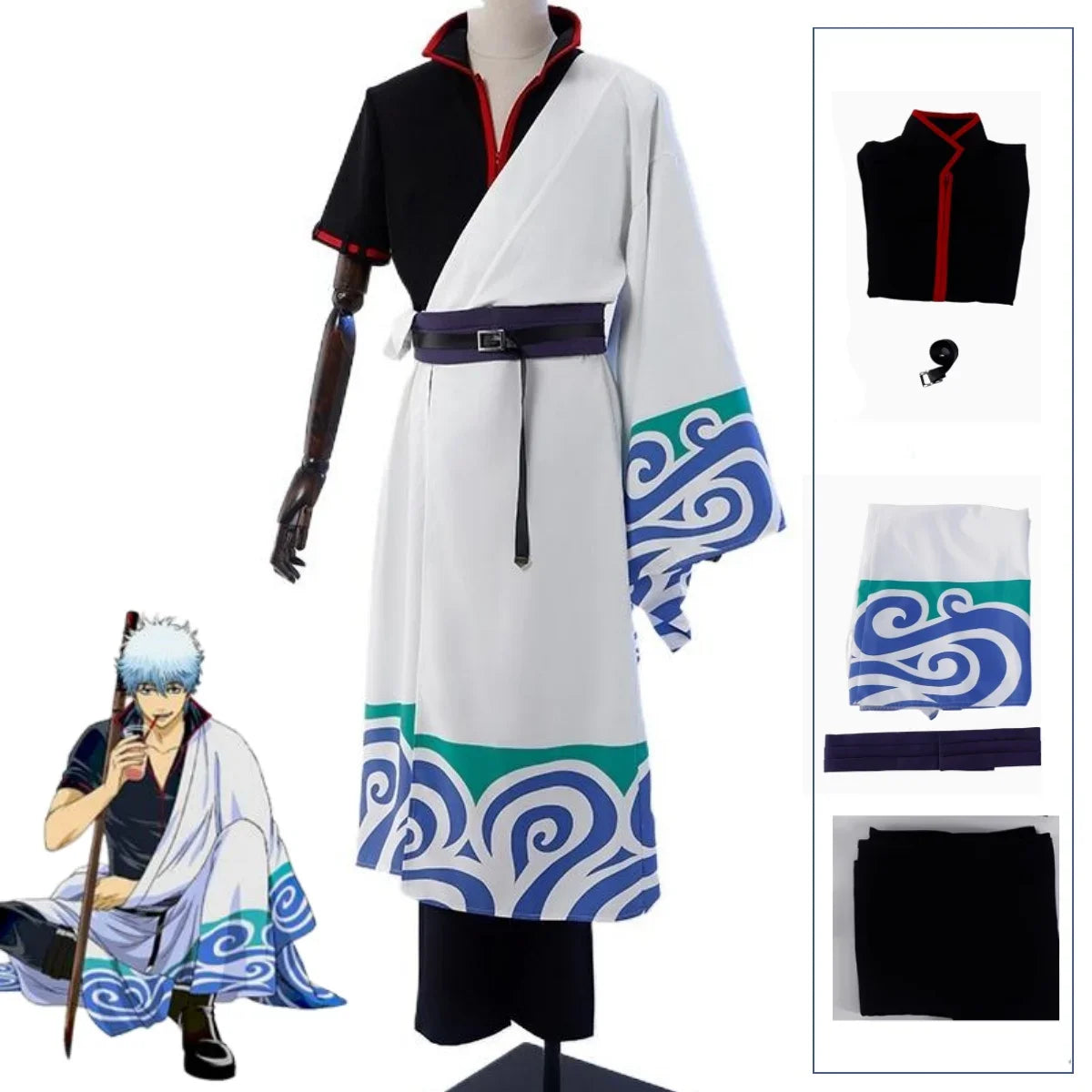 Gintama Anime SakMiGintoki Cosplay Costume, Wig, Kimono, Top, Pants, Body, Convention, Halloween, Christmas Event, Gift