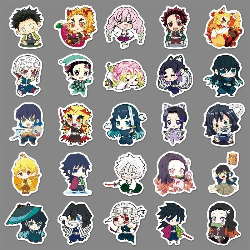 50pcs/bag Demon Slayer Q Version Sticker Japanese Manga Anime Creative Waterproof Decoration Mobile Phone Case Ledger Sticker