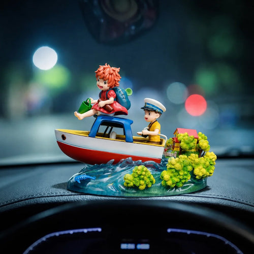 14cm Anime Ponyo & Sosuke Boat Scene Statue Action Figures Pvc Desktop Collectible Ornament Cartoon Model Toy Car Decor Fan Gift