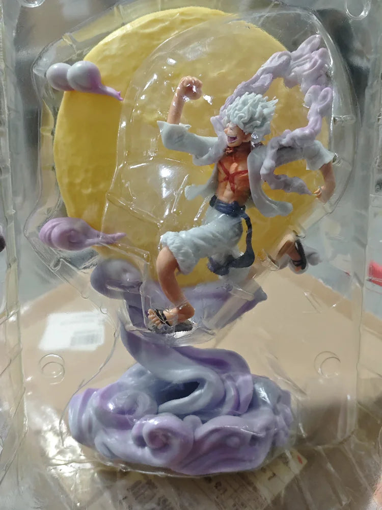 New 26cm One Piece Anime Periphery Figure Moon Nika Luffy Gear 5 With Moon Light Action Figure Gk Statue Model Home Decorations