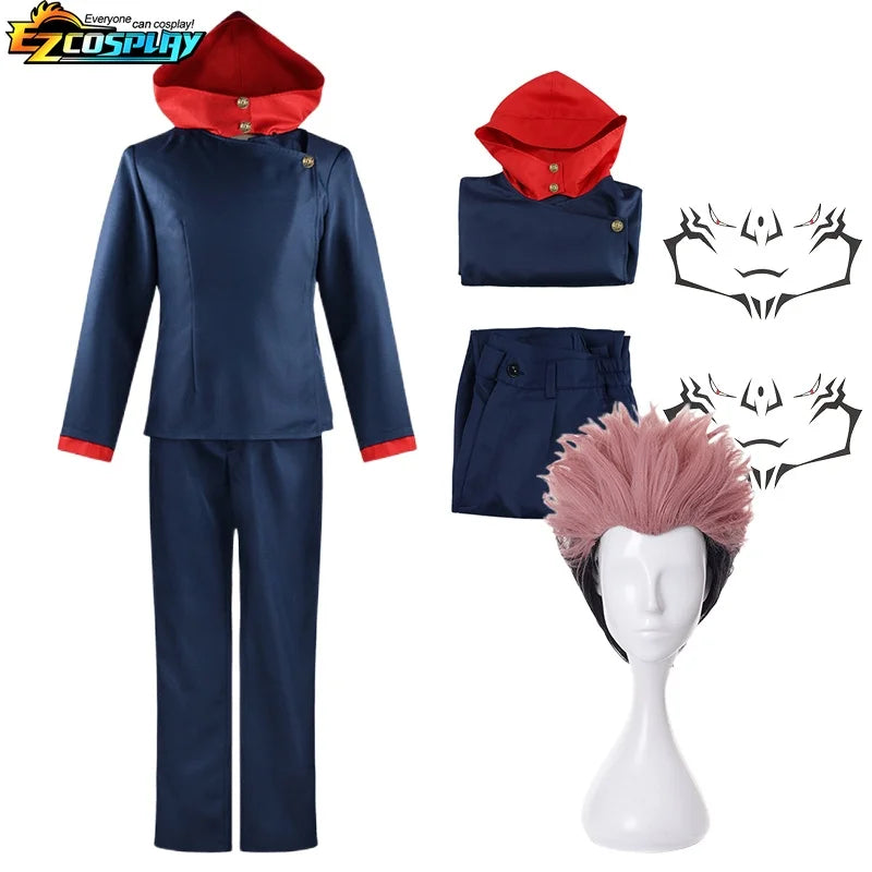 Itadori Yuji Cosplay Anime Jujutsu JJK Itadori Yuji Cosplay Costume Wig Jacket Pants Uniform Halloween Costumes