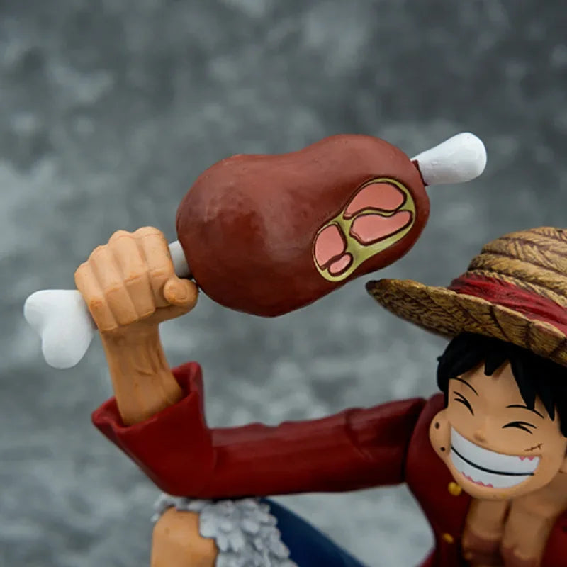 One Piece Straw‑Hat Luffy Collectible Figure, Squat Pose With Meat Bone PVC Statue Model, Desktop Decor, Anime Fan Gift