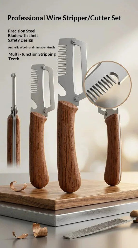 3‑in‑1 Multifunctional Vegetable Peeler Stainless Steel Fruit Slicer Wooden Handle Kitchen Gadget For Potato Onion