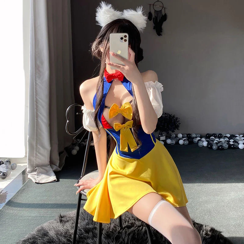 Sexy Maid Costume Outfit For Women Cosplay Cute Kawaii Lolita Exotic Style Bowknot Dress Uniform Party Halloween
