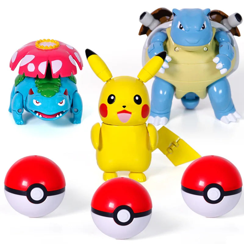 Pokemon Ball Deform Mewtwo Figure Pokeball Action Figurine Pikachu Charizard Gengar Blastoise Greninja Eevee Poke Child Toy Set