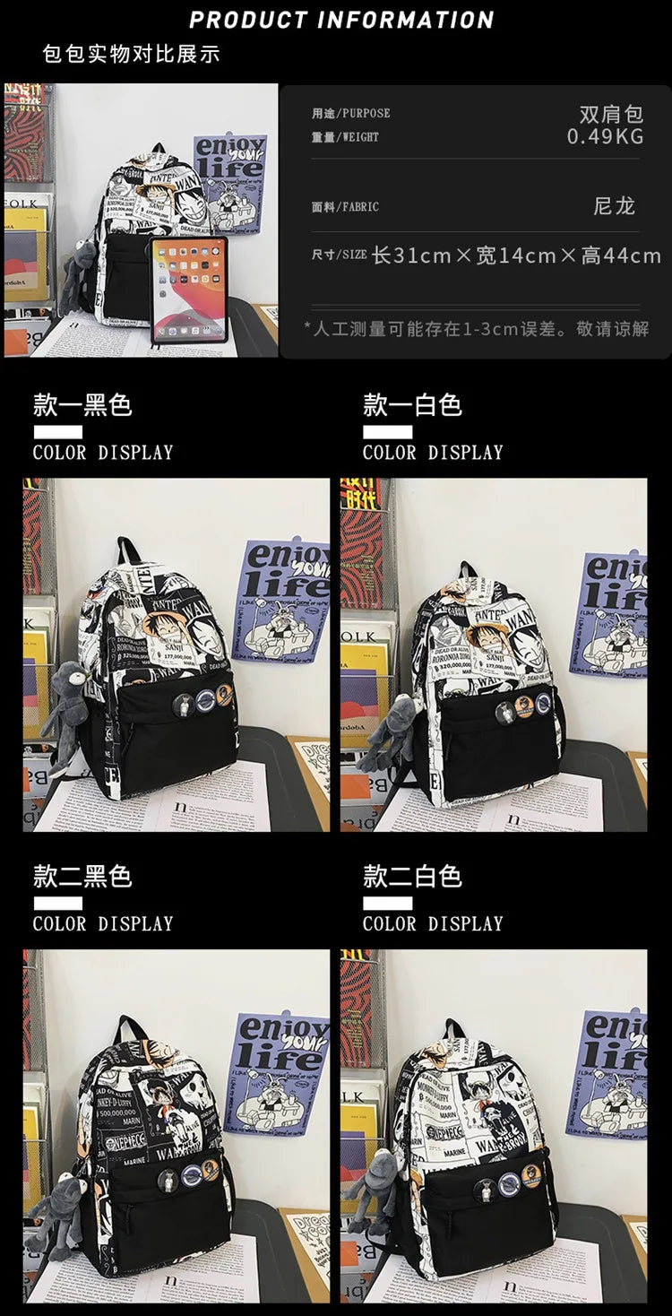 One Piece Anime Backpack Cartoon Luffy Printed Schoolbag Man Fashion Unisex Backpacks Travel Bag for Students Teens Laptop Bags