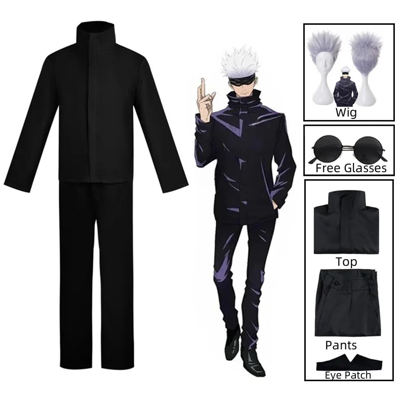 Anime Jujutsu Kaisen Gojo Satoru Cosplay Costume Eye Patch Wigs Glasses Suit Halloween Costumes for Men