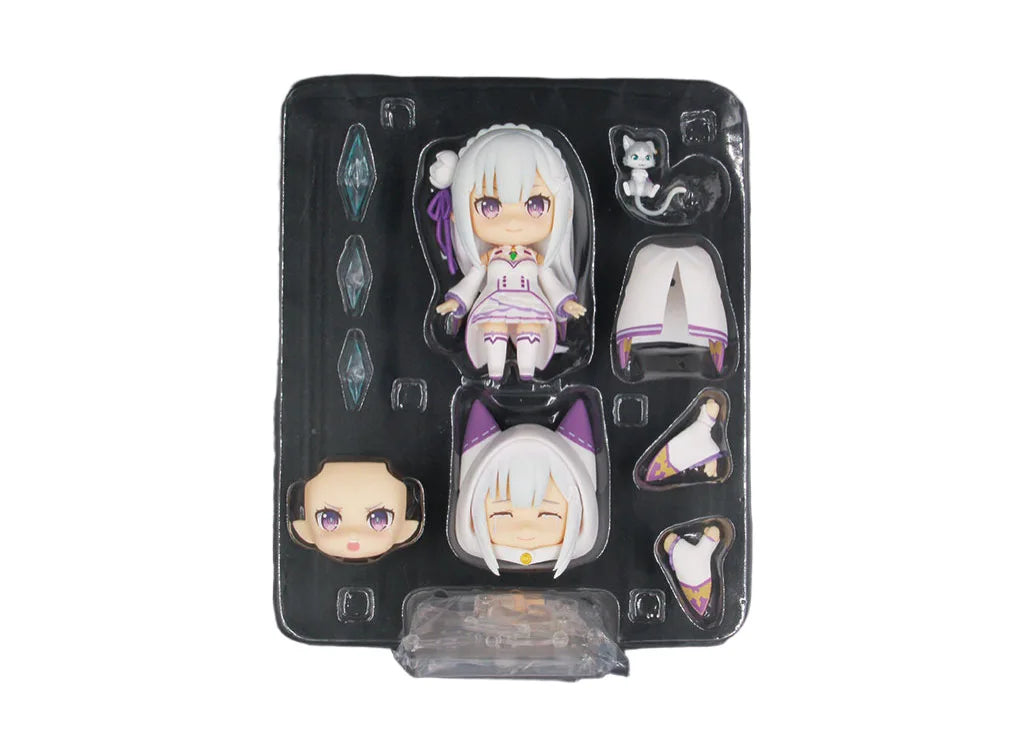 Re:Zero Emilia 751 Q Version Nendoroid Posable Anime Figure With Face Swap Toys Cute Doll Collectible Desktop Decoration Gifts