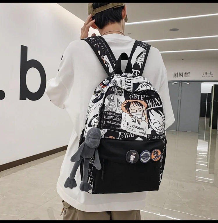 One Piece Anime Backpack Cartoon Luffy Printed Schoolbag Man Fashion Unisex Backpacks Travel Bag for Students Teens Laptop Bags