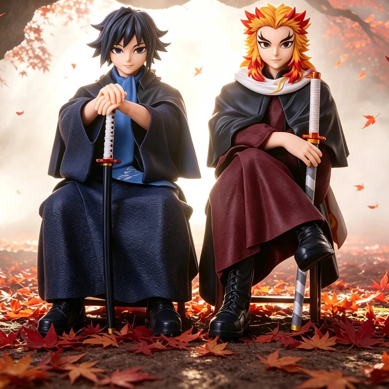 2pcs Demon Slayer Tomioka Giyuu Rengoku Kyojuro Sitting Bachelor Gown Anime Figure Set Home Ornament Collectable Model Toy Gifts