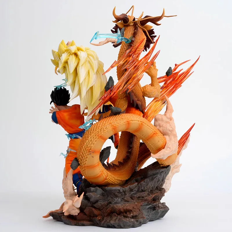 27cm Dragon Ball Anime Figures Goku Gohan Super Saiyan Super 3 Shenron Father And Son Three People Model Statue Toy Birthday Gif