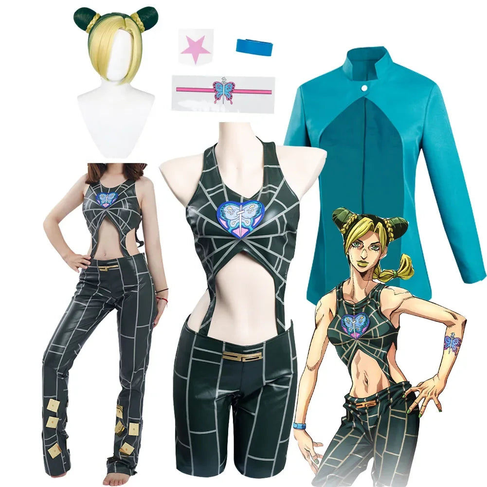 Jolyne Cujoh Cosplay Perruque Manteau pour Femme, Anime Ives Arre Adventure Stone Ocean, Déguisement Imbibé d'Halloween