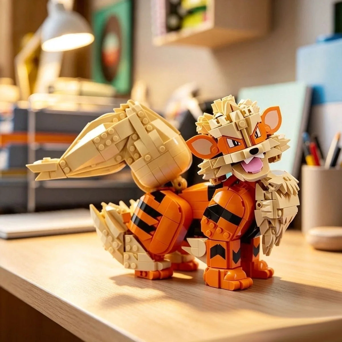 In Stock Fantasy Orange Beast Model Building Blocks Bricks, DIY Assembled Collectible Toy, Desktop Decoration Christmas Gifts