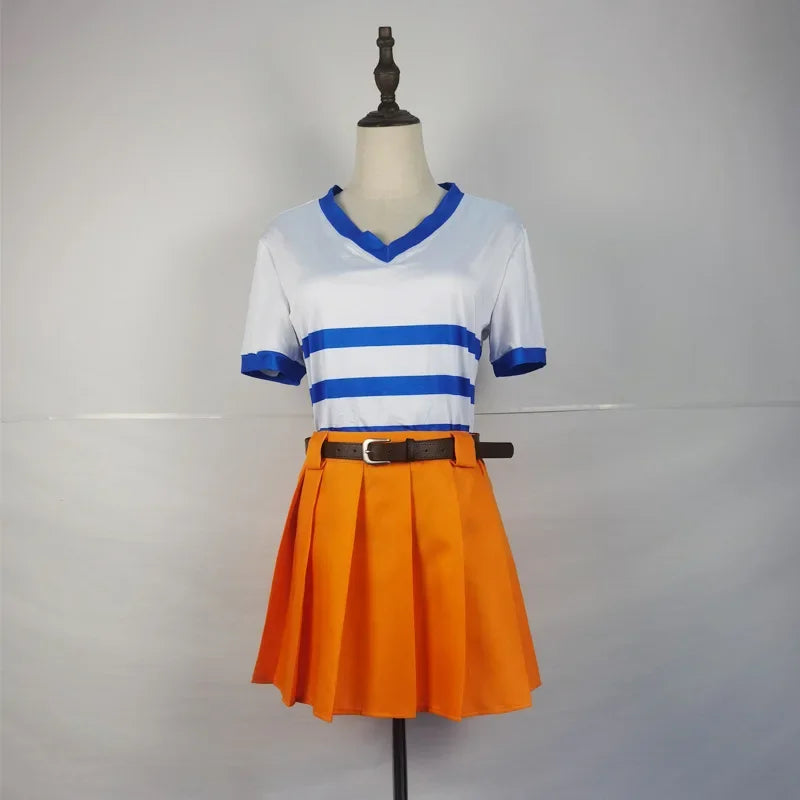 Movies Anime Nami Cosplay Costume Nami Uniform Shirt Skirt Nami Wig Halloween Party Performance Wear Clothing Womens