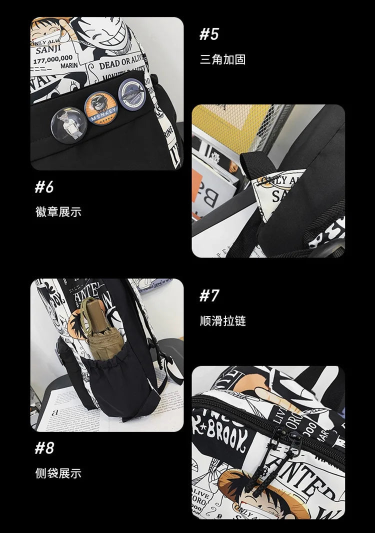 One Piece Anime Backpack Cartoon Luffy Printed Schoolbag Man Fashion Unisex Backpacks Travel Bag for Students Teens Laptop Bags