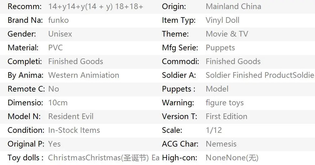 Resident Evil Nemesis  Hangover Alan 8 Mile B-Rabbit Shinobu Kocho Queen Freddie Mercury Godfather Joel Ellie Vinyl Figure Toys