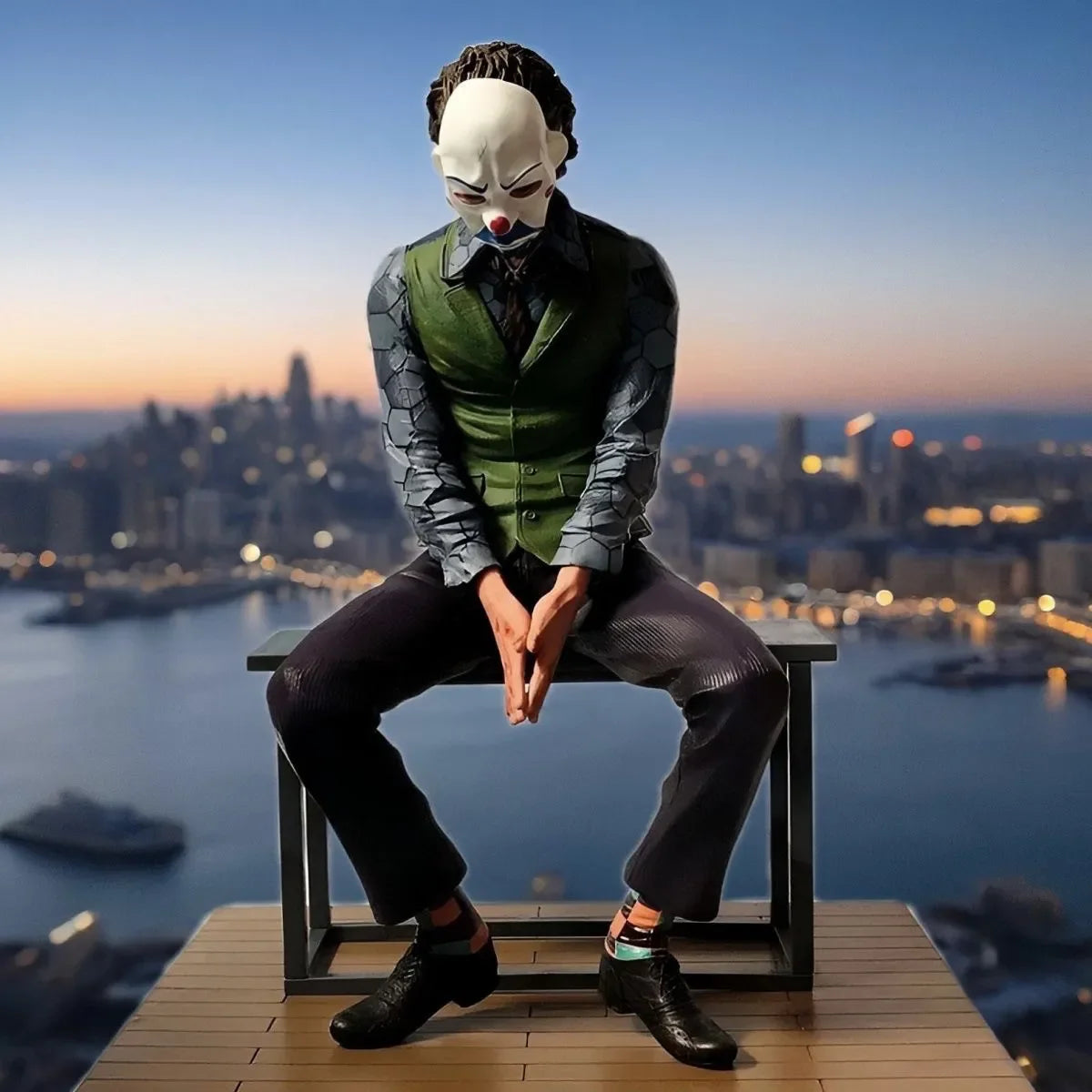 New Roof Decoration Joker Heath Ledger Sitting Posture Figures Car Doll Tail Roof Pendant Model Statue Collectable Toys Gifts