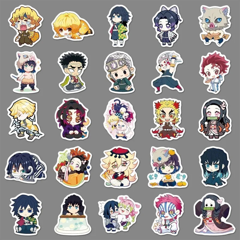 50pcs/bag Demon Slayer Q Version Sticker Japanese Manga Anime Creative Waterproof Decoration Mobile Phone Case Ledger Sticker
