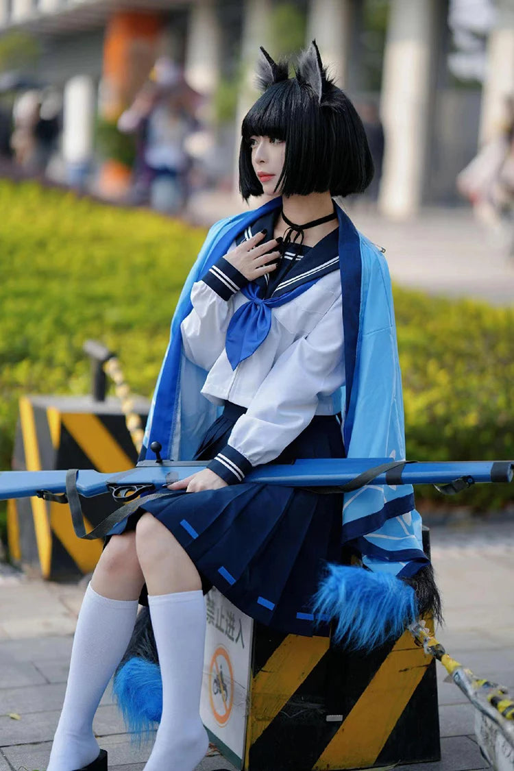 Game Blue Archive Cosplay Tongsheng Kikyou Costume Sailor Cape Cartoon Anime Dress Ear Headwear Wig JK Uniform Top Skirts Kimono