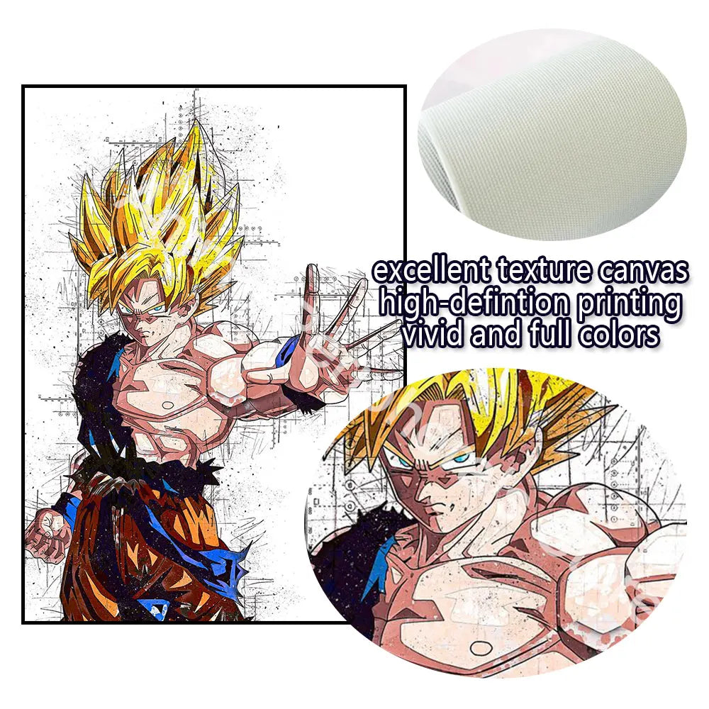 Dragon Ball Posters Anime Peripherals Figures Goku Vegeta Canvas Painting Art Watercolour Picture Modern Home Wall Decoration