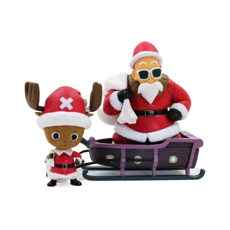 Christmas Anime Collectible Figure Set, Roshi & Chopper Santa Sled PVC Statue Model, Desktop Decor, X‑mas Anime Fan Gift