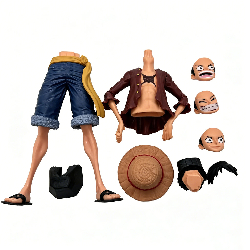 Hot 28cm  One Piece Anime Figure Confident Smiley Luffy Three Form Face Changing Doll Action Figurine Model Toys  Kits