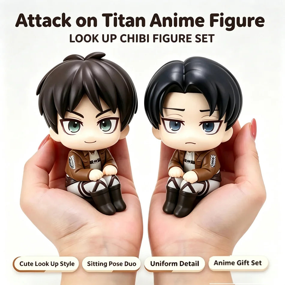 10cm Anime Attack on Titan Figure Look Up Levi Ackerman Action Figures Q Version Eren Jaeger Figurine PVC Collection Model Toys