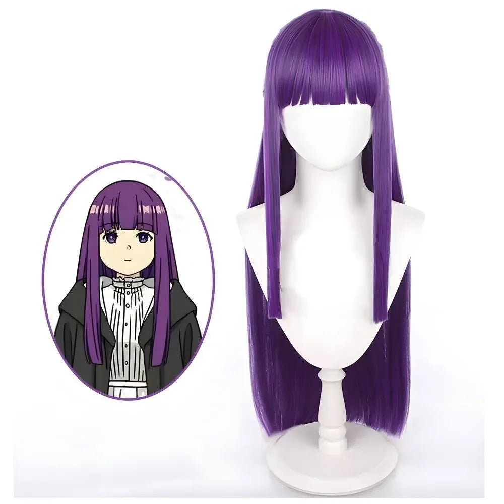2026 Frieren Fern Cosplay Costume Purple Wig White Long Dress Black Coat Jacket Full Set Uniform Halloween Comic Con Outfits