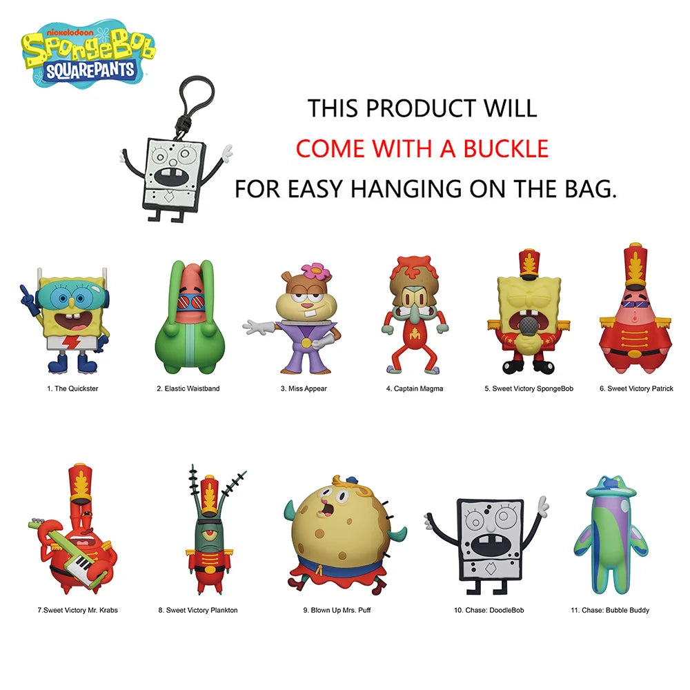 Random 1PC SpongeBob Officially Licensed PVC Blind Bag 3D Figure Bag Clip Keychain SpongeBob Patrick Squidward Collectible Toys