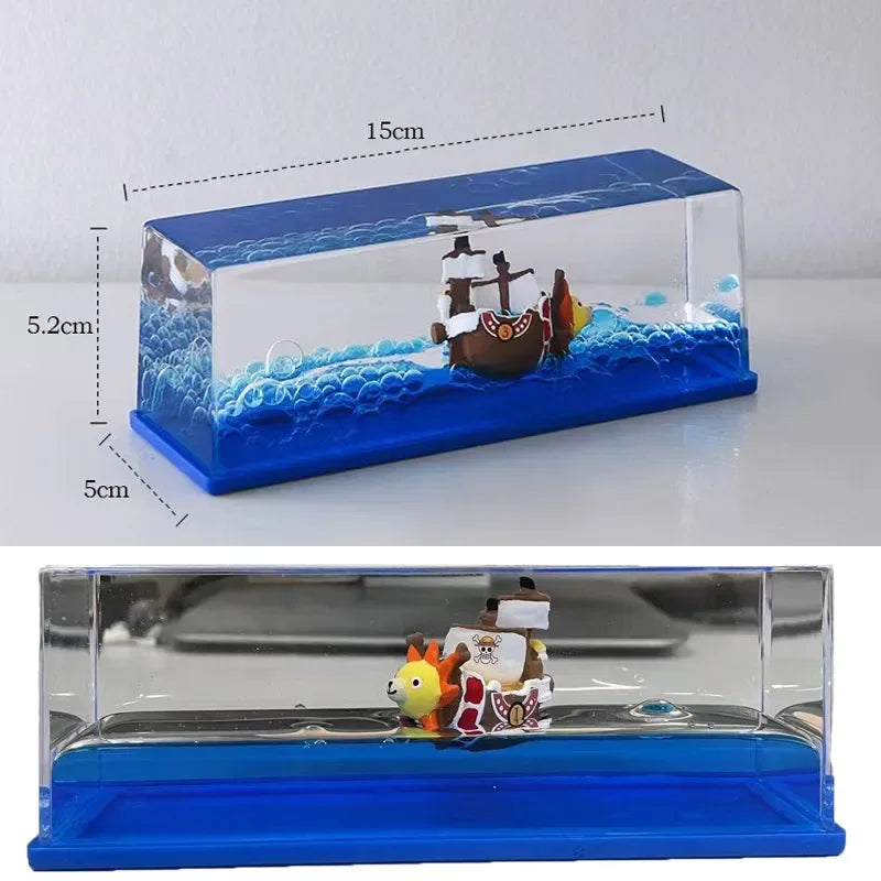 Thousand Sunny Floating Ship Fluid Liquid Drift Bottle Figure One Piece Barco Going Merry Ship Floating Boat Desk Decor Toy Gift