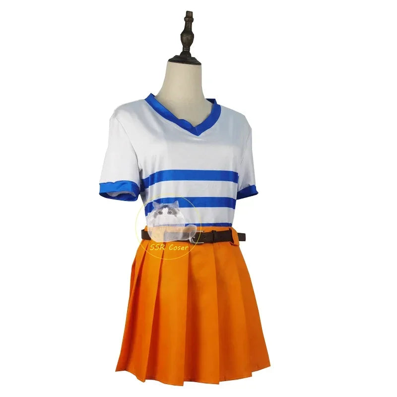 Movies Anime Nami Cosplay Costume Nami Uniform Shirt Skirt Nami Wig Halloween Party Performance Wear Clothing Womens