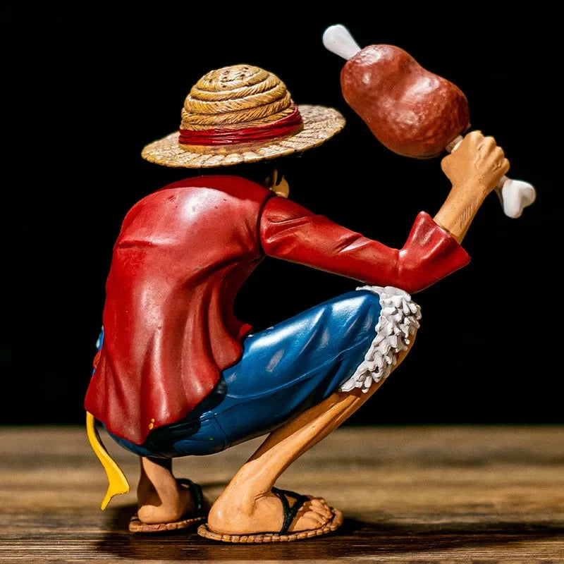 One Piece Straw‑Hat Luffy Collectible Figure, Squat Pose With Meat Bone PVC Statue Model, Desktop Decor, Anime Fan Gift
